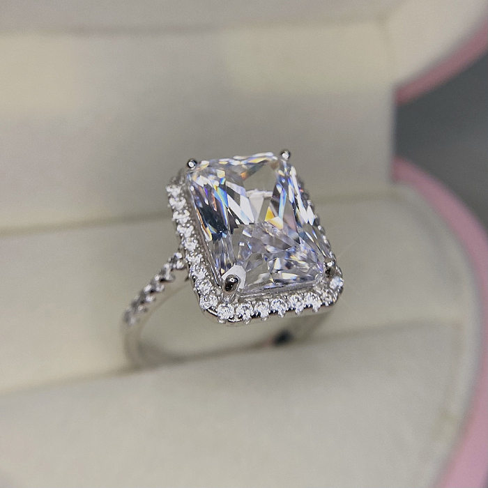 A Curshed Ice Radiant Cut Zirconia Solitaire Ring