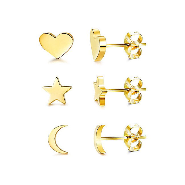 Sterling Silver Heart Star Moon Stud Earring Sets
