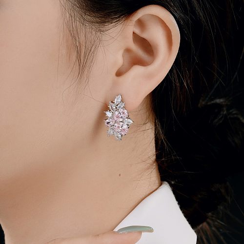 Luxury Oval Zirconia Flower Stud Earring