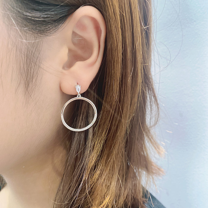 Silver Cubic Zirconia Circle Stud Earring