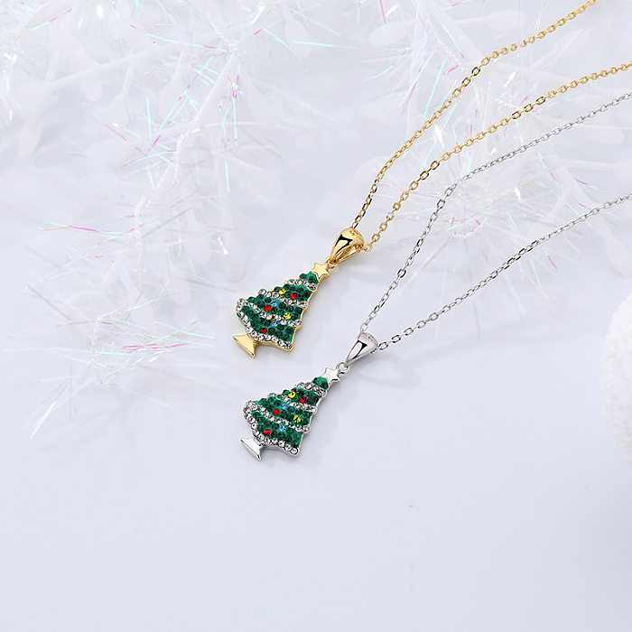 Sterling Silver CZ Christmas Tree Necklaces