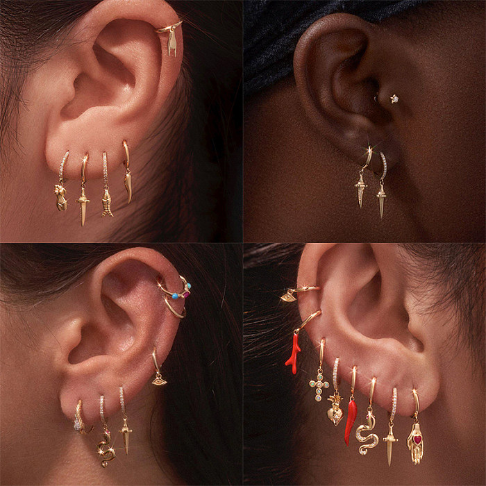 pcs  Sterling Silver Zirconia Knife Hoop Earring