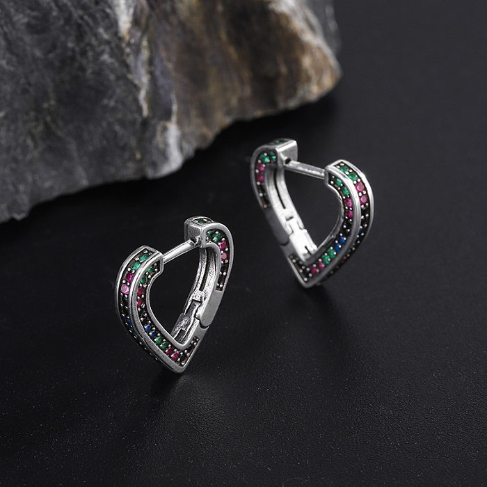 Vintage Rainbow Zirconia Heart Hoop Earrings