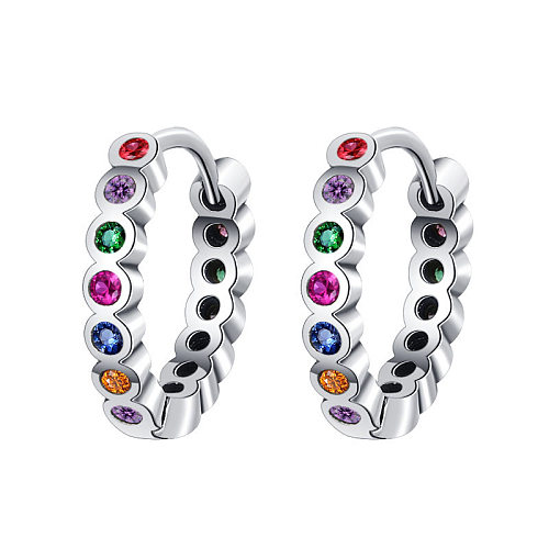 Sterling Silver Colorful Zirconia Vintage Hoop Earring