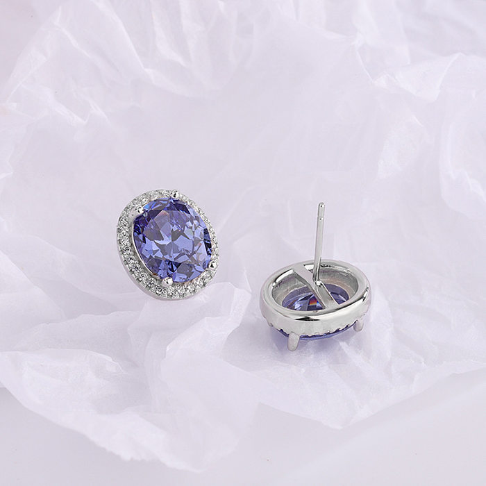 Royal Blue Oval Zirconia Stud Earrings