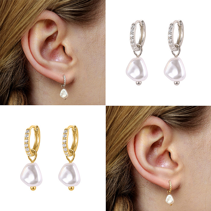 Silver Cubic Zirconia Pearl Hoop Earring
