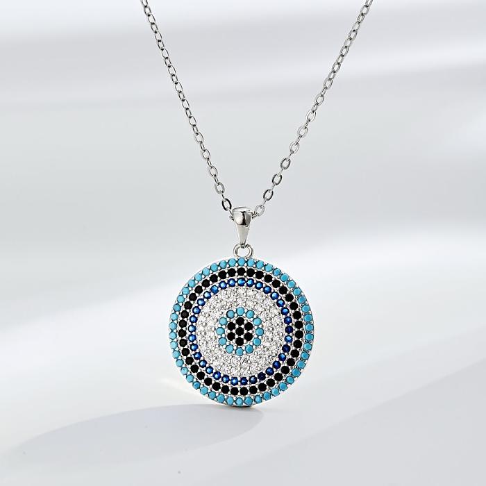 Sterling Silver Round Zirconia Evil Eye Necklace