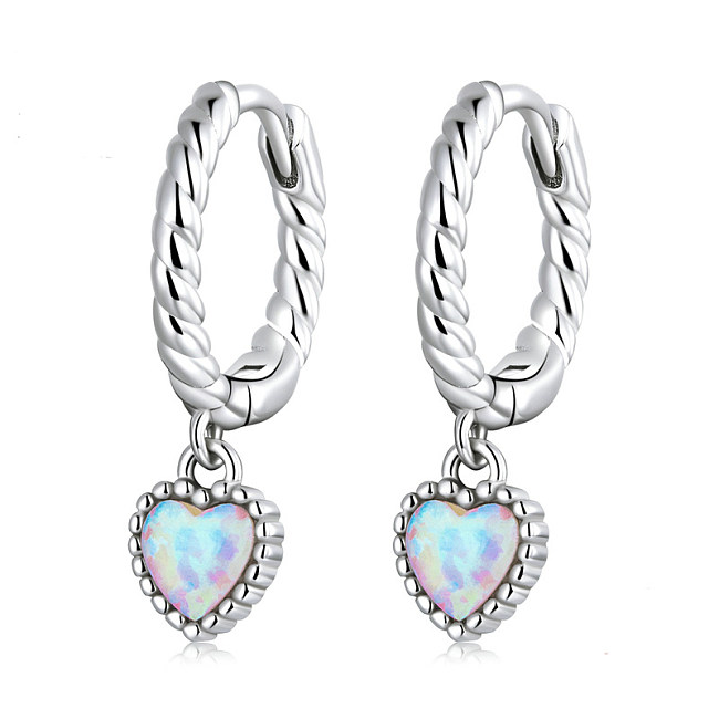 Vintage Heart Opal Hoop Charm Earrings