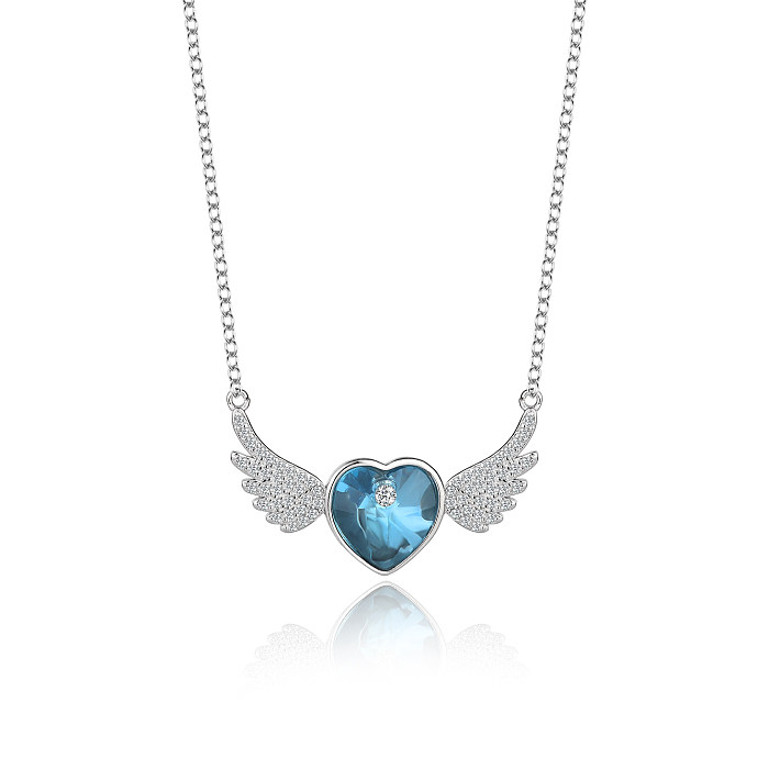 Austrian Crystals Love Heart Cubic Zirconia Wing Pendant Necklace