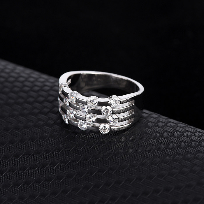 Silver Cubic Zirconia Lines Band Ring