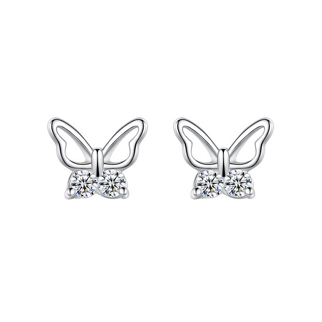 Sterling Silver Zirconia Butterfly Stud Earrings