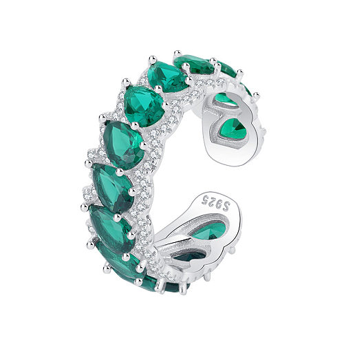 Anéis abertos de zircônia em forma de lágrima esmeralda vintage