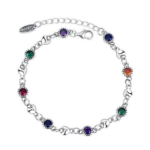 Sterling Silver Rainbow Zirconia Heart Bracelets