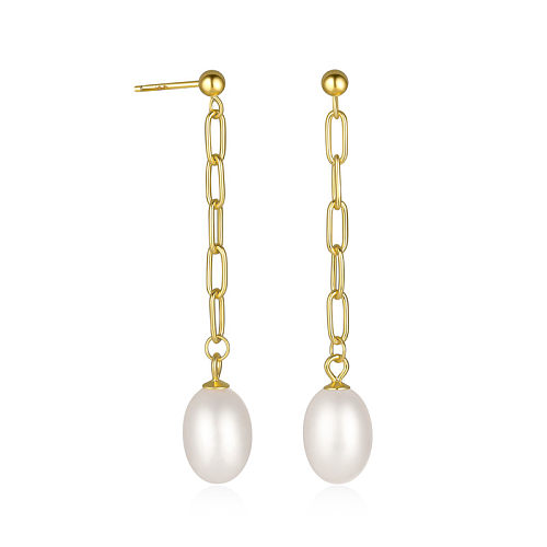Pearls Silver Chain Stud Earrings