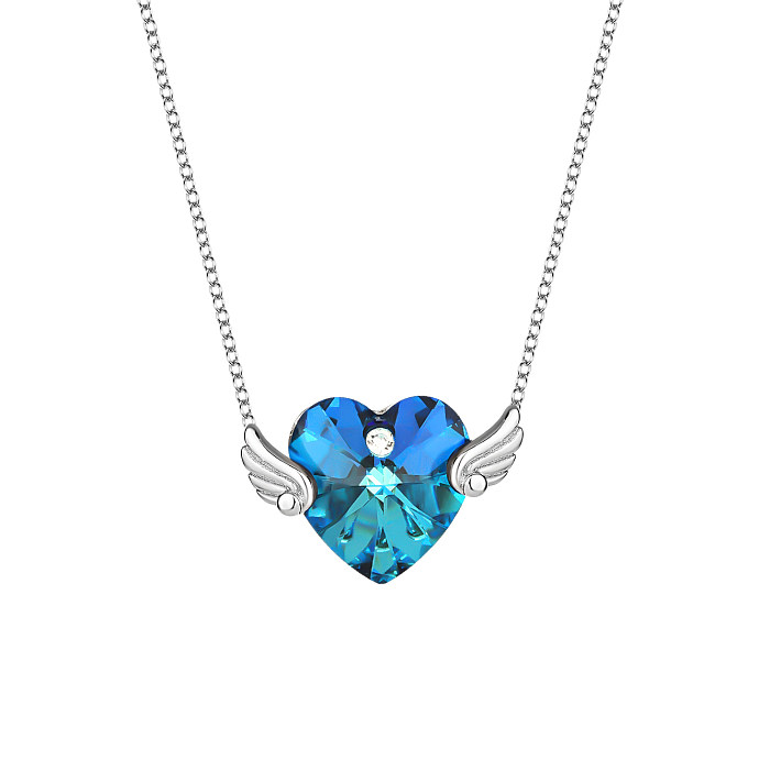 Collier avec ailes en zircone cubique, cristaux autrichiens, cœur d'amour