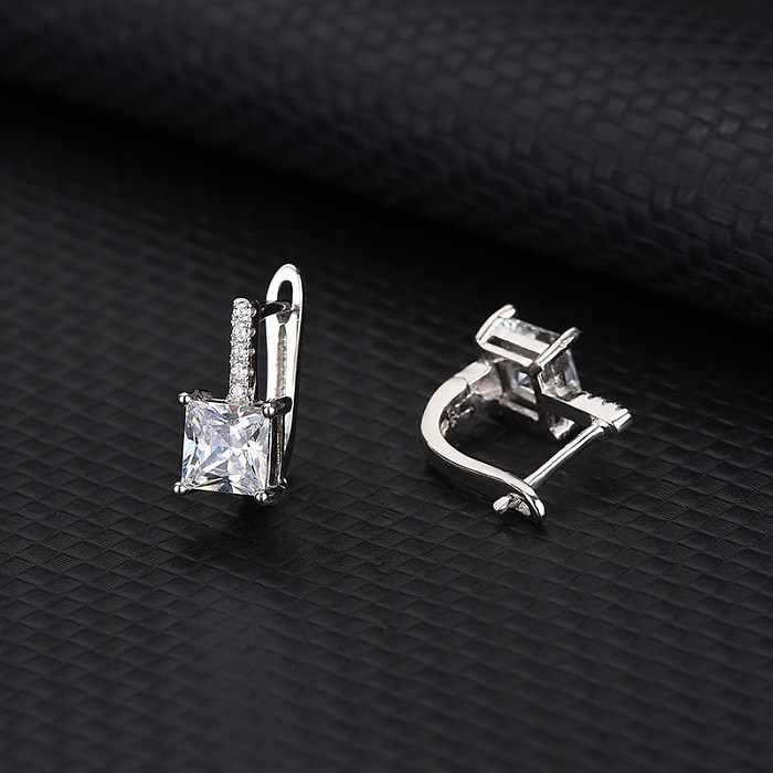Silver Cubic Zirconia Square Huggie Earring