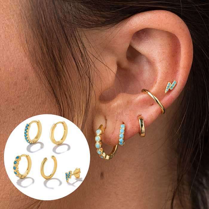 pcs Ensemble de boucles d'oreilles en argent turquoise