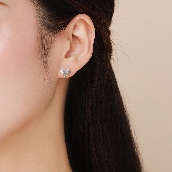 Sterling Silver Sparkle Zirconia Heart Stud Earrings