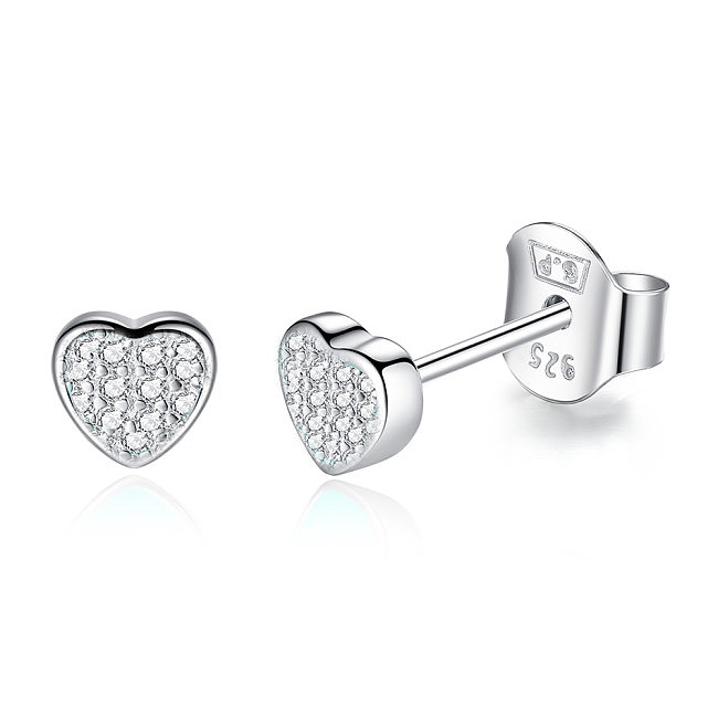 Sterling Silver CZ Heart Stud Earrings