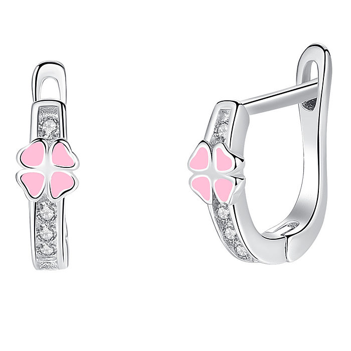 Kids Silver Four Leaf Clover Hoop Earrings