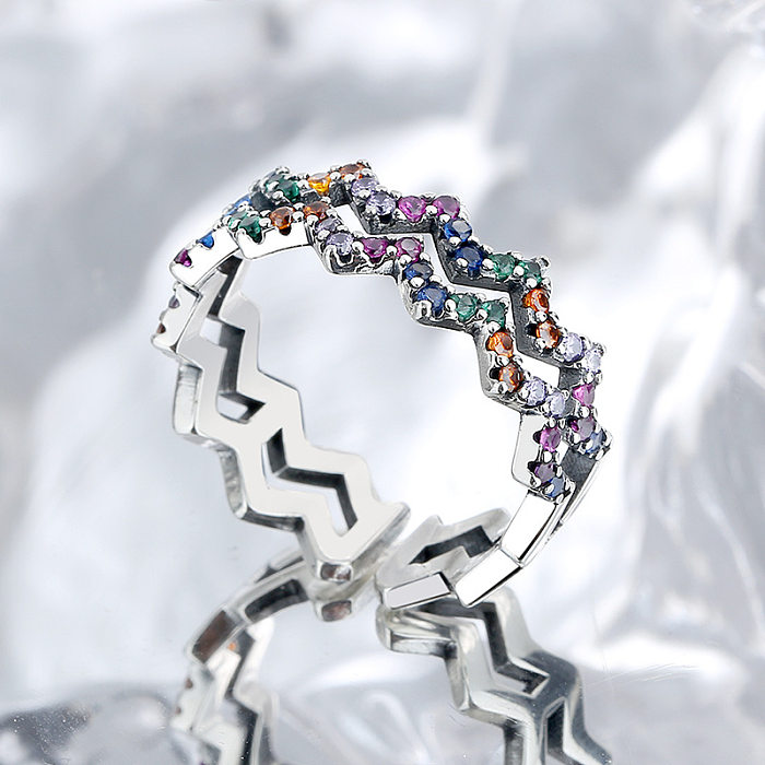 Curved Wave Rainbow Zirconia Open Rings