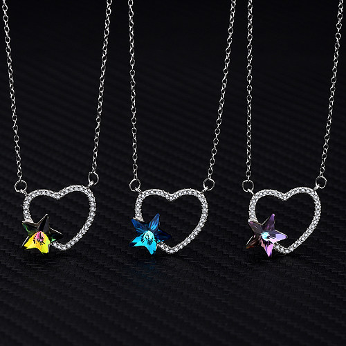 Austrian Crystals Star Cubic Zirconia Heart Pendant Necklace