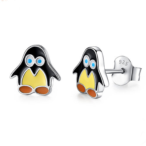 Pendientes infantiles de pingüino plateados