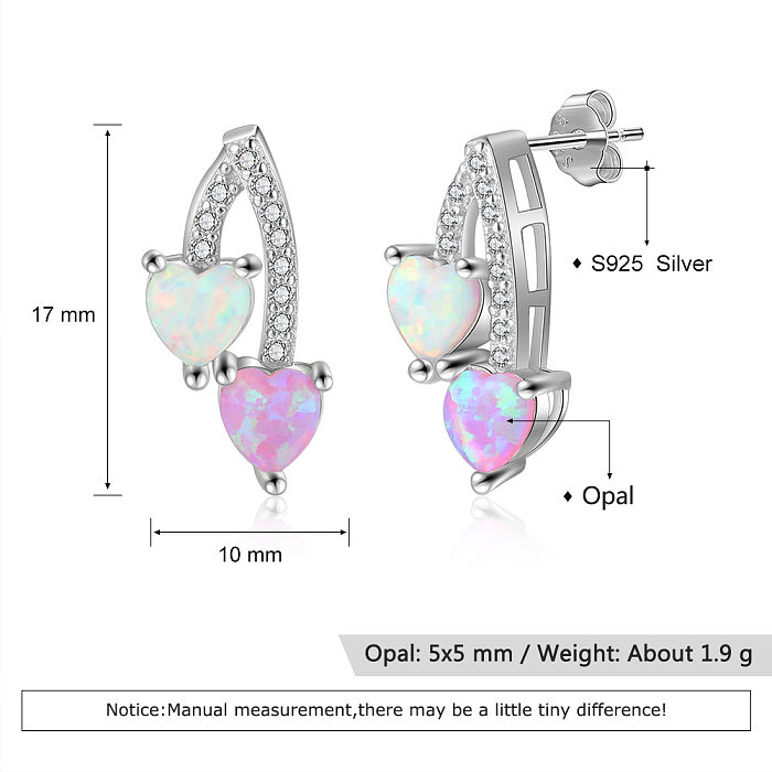 Zirconia Hearts Opal Stud Earring