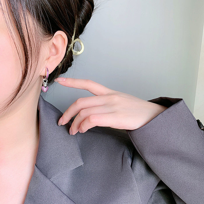 Vintage Zirconia Cross Heart Crown Hoop Earrings