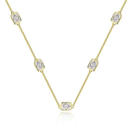 Sterling Silver Rectangle CZ Chain Necklaces