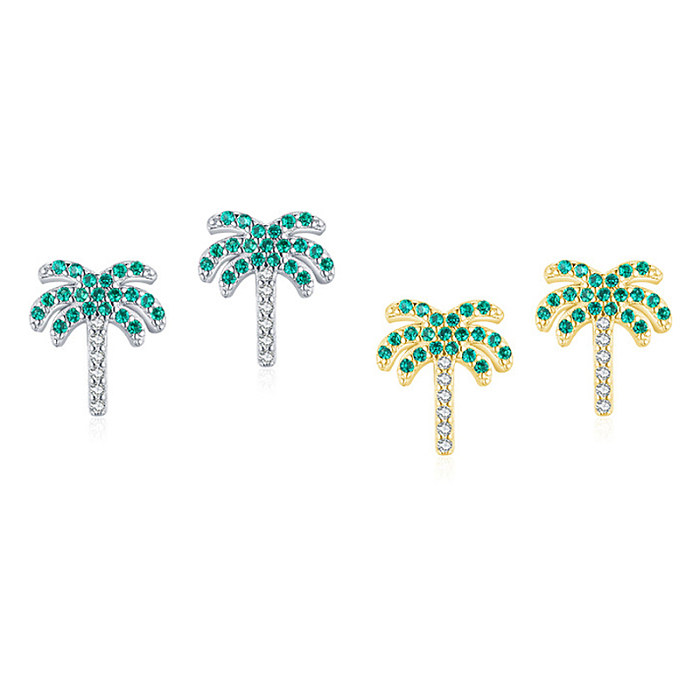 Boucle d'oreille en forme de cocotier en argent et zircone pour enfants
