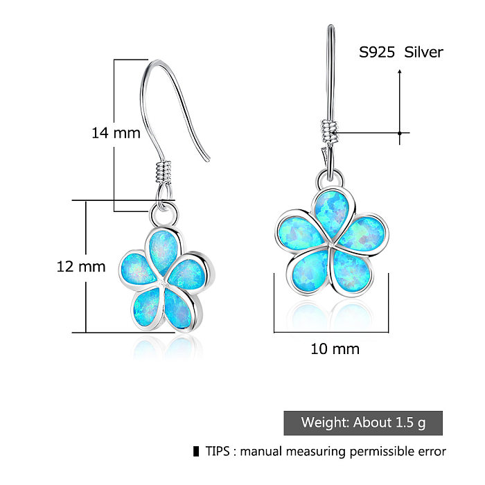 Boucle d'oreille pendante en opale bleue Bloom Flower