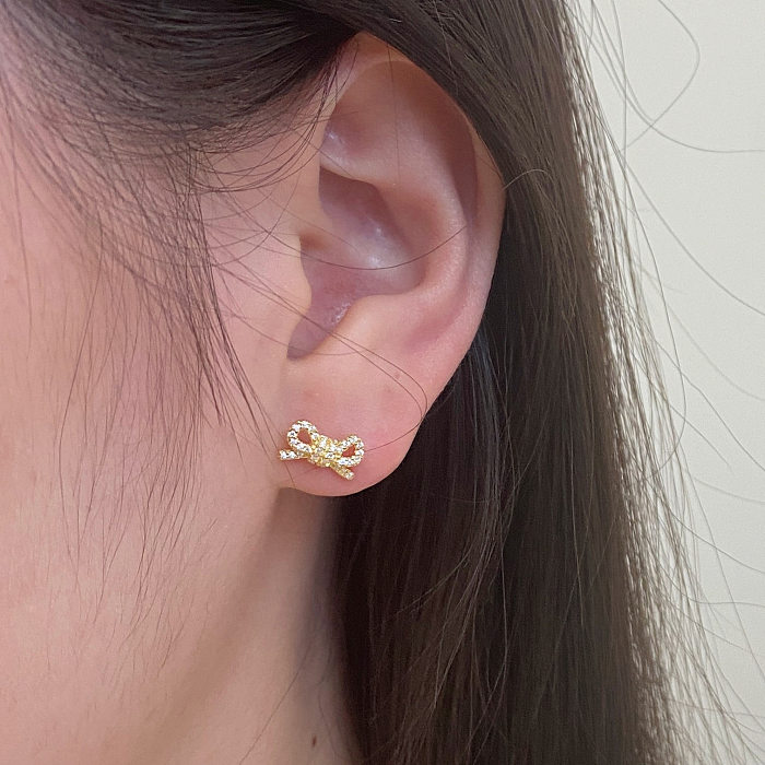 Shiny Zirconia bowknot Stud Earring