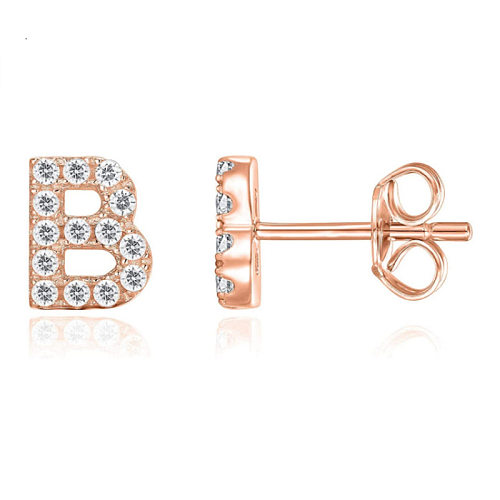 Sterling Silver Letters Rose Stud Earrings