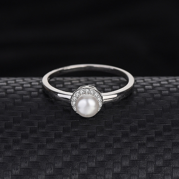 Silver Cubic Zirconia Pearl Band Ring