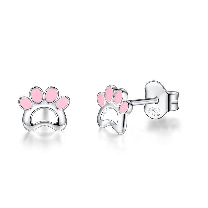 Kids Silver Paws Stud Earrings