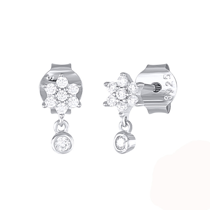 Silver Cubic Zirconia Flower Stud Earring