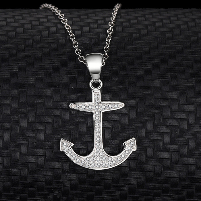 Cubic Zirconia Anchor Pendant Necklace