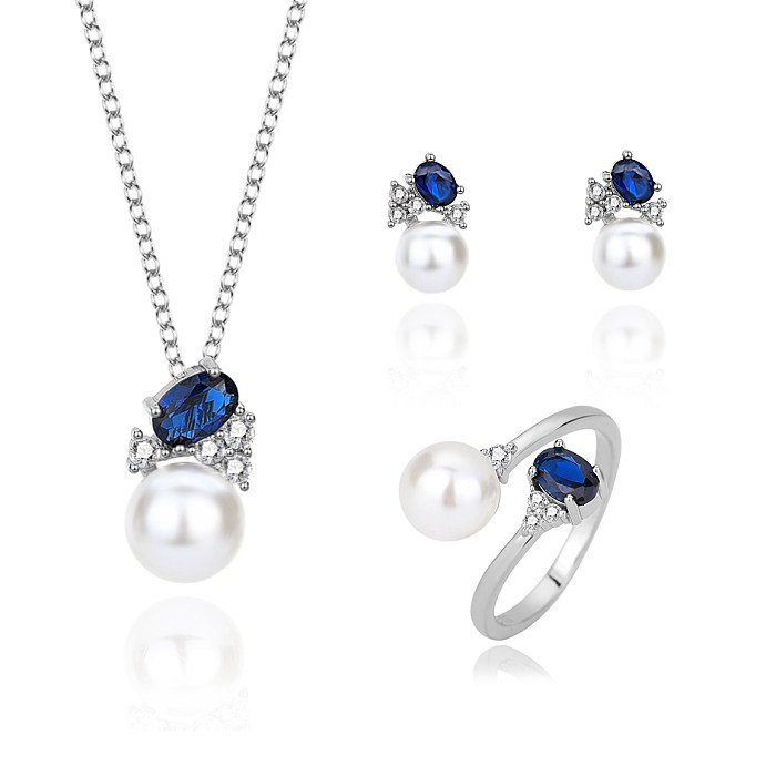 Conjunto de anillo y aretes con collar con colgante de perlas de circonita cúbica
