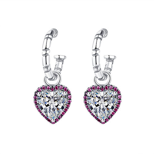 Boucles d'oreilles pendantes vintage en forme de cœur avec zircone