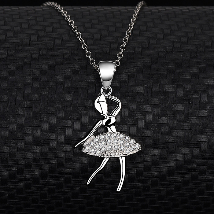 Cubic Zirconia Ballet Girl Pendant Necklace