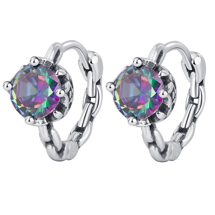 Mystic Rainbow Zirconia Huggie Hoop Earrings