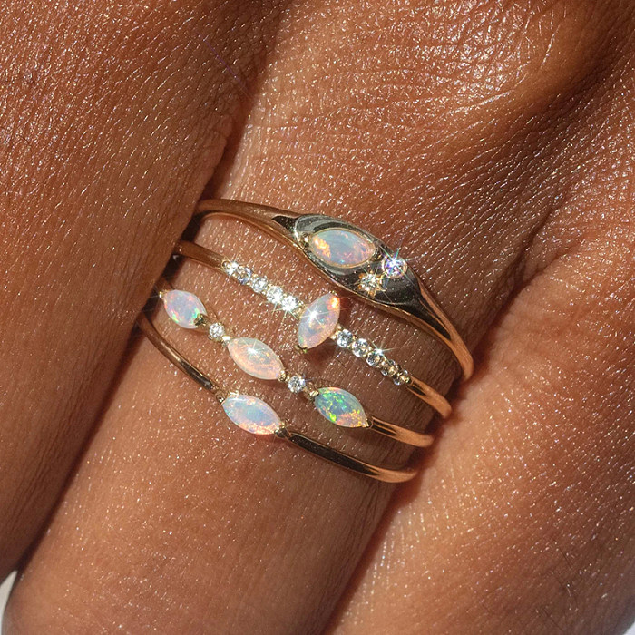 Silver Zirconia Opal Band Ring