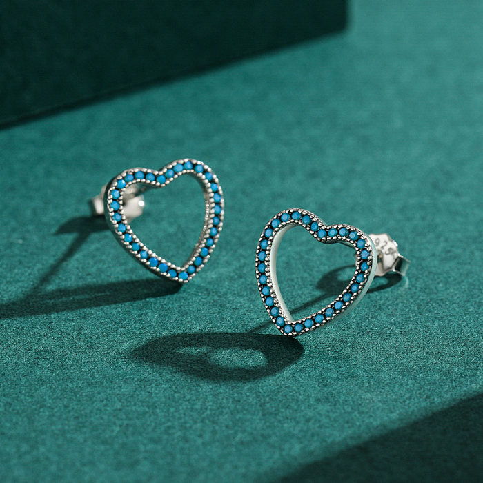 Sterling Silver Turquoise Heart Stud Earrings