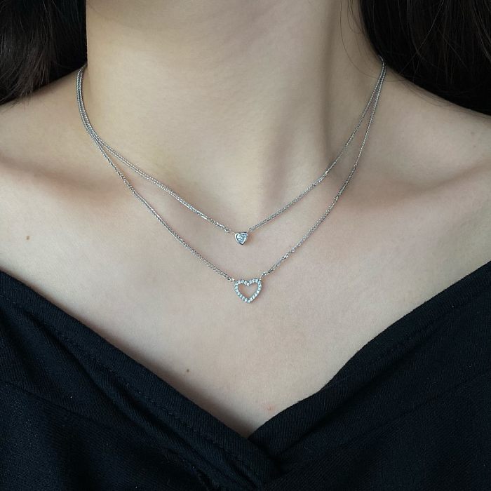 Sterling Silver CZ Heart Layered Necklaces