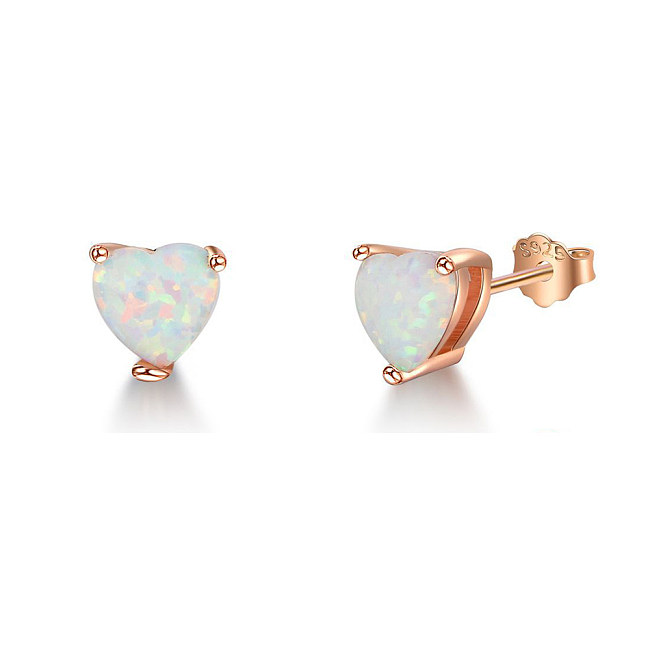 White Heart Opal Stud Earring