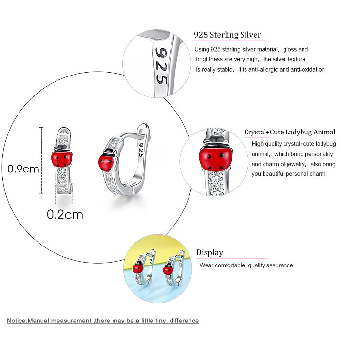 Kids Silver Ladybug Zirconia Hoop Earrings