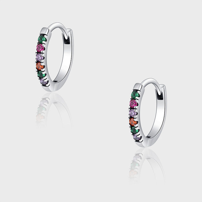 Sterling Silver Rainbow Zirconia Hoop Earrings