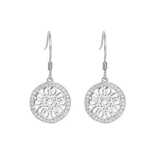 Boucle d'oreille pendante en forme de fleur avec cercle en zircone cubique