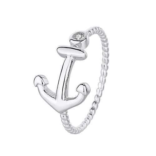 Silver Cubic Zirconia Anchor Band Ring